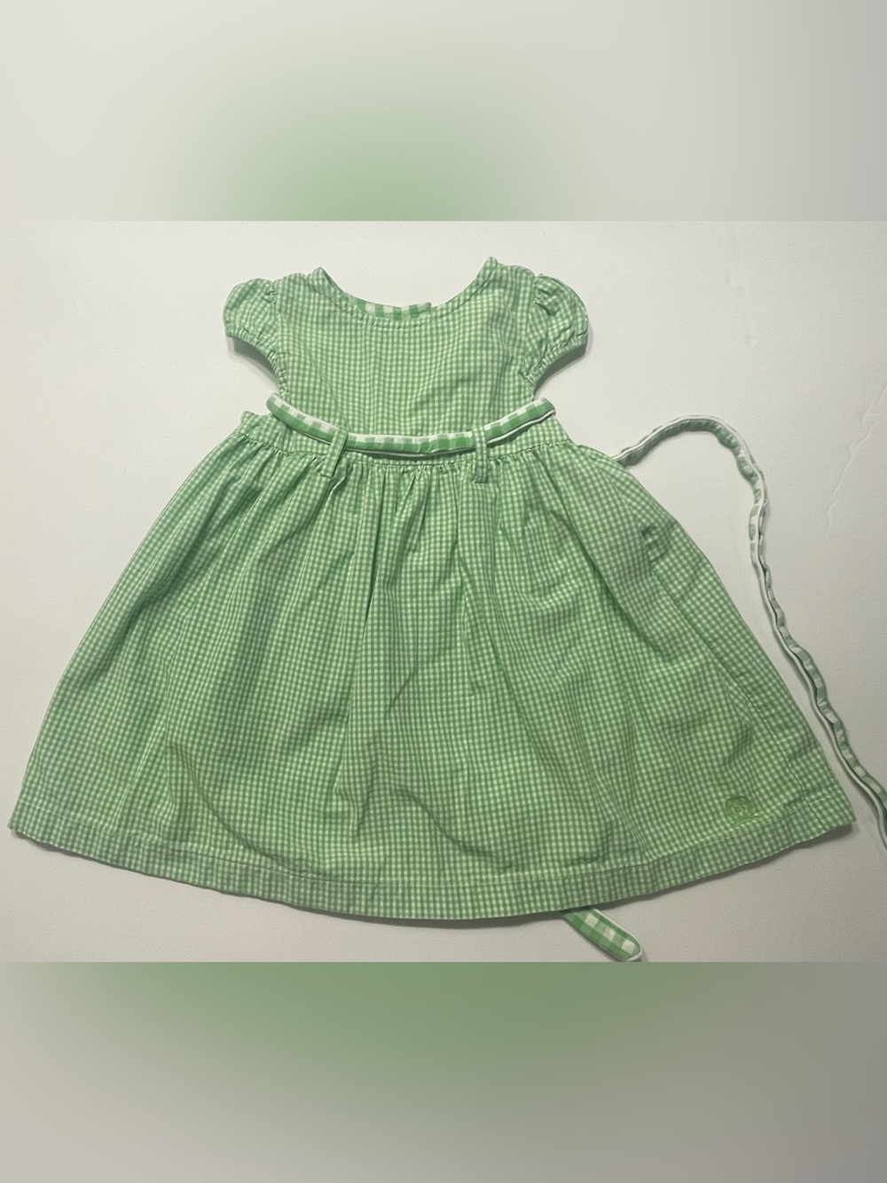 Vintage Tommy Hilfiger Baby Light Green Gingham Short-Sleeve Dress